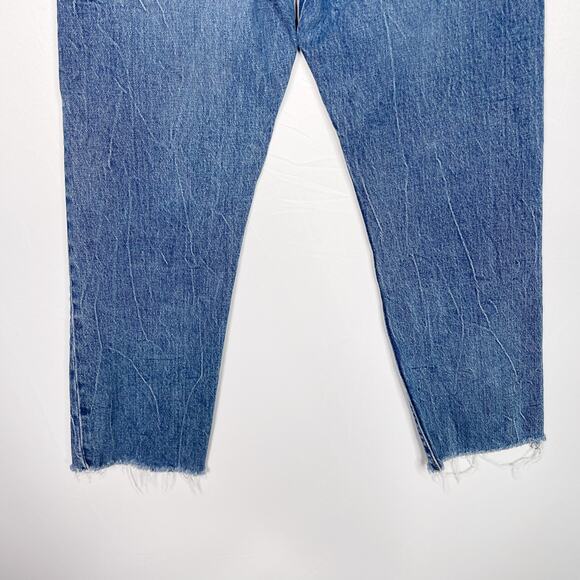 Levis Womens 28 High Rise Button Front Straight Crop Jeans Raw Fray Hem Denim - Picture 8 of 14